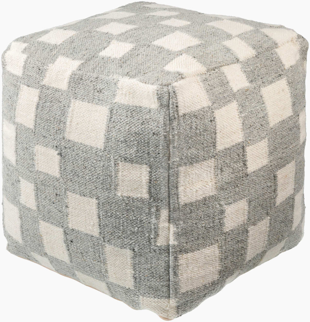 Surya Jacinta Modern 18" Pouf - Stylish Cotton & Wool Blend, Versatile Seating For Contemporary Spaces Slate Gray Wool,Cotton,Cotton,Polybeads Jtpf002-181818