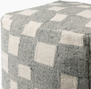 Surya Jacinta Modern 18" Pouf - Stylish Cotton & Wool Blend, Versatile Seating For Contemporary Spaces Slate Gray Wool,Cotton,Cotton,Polybeads Jtpf002-181818