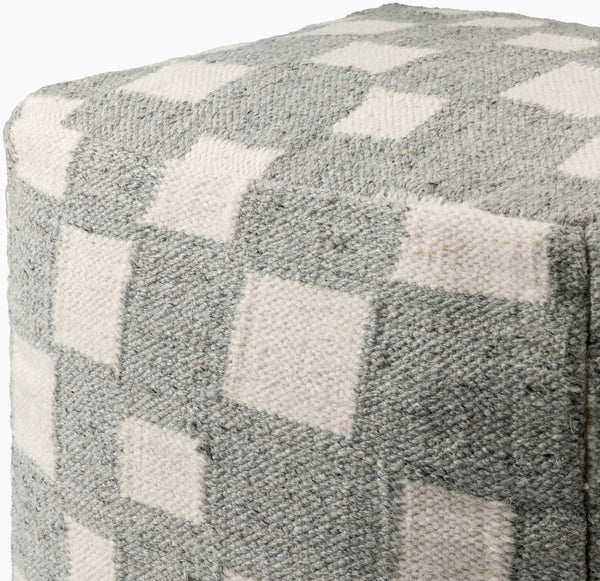 Surya Jacinta Modern 18" Pouf - Stylish Cotton & Wool Blend, Versatile Seating For Contemporary Spaces Slate Gray Wool,Cotton,Cotton,Polybeads Jtpf002-181818
