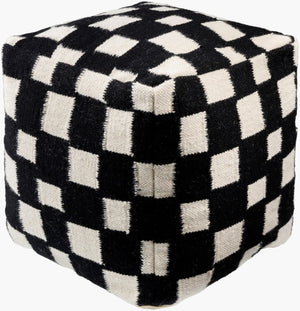 Surya Jacinta Modern 18" Pouf - Stylish Cotton & Wool Blend, Versatile Seating For Contemporary Spaces Onyx Wool,Cotton,Cotton,Polybeads,Polybeads Jtpf003-181818