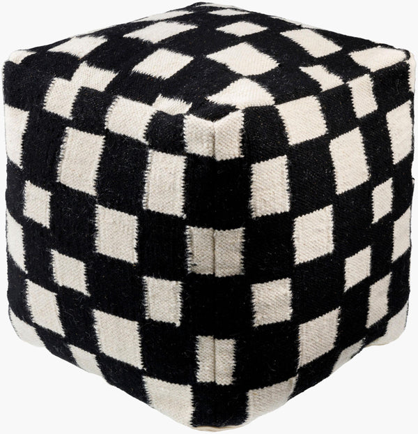 Surya Jacinta Modern 18" Pouf - Stylish Cotton & Wool Blend, Versatile Seating For Contemporary Spaces Onyx Wool,Cotton,Cotton,Polybeads,Polybeads Jtpf003-181818