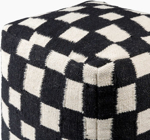 Surya Jacinta Modern 18" Pouf - Stylish Cotton & Wool Blend, Versatile Seating For Contemporary Spaces Onyx Wool,Cotton,Cotton,Polybeads,Polybeads Jtpf003-181818