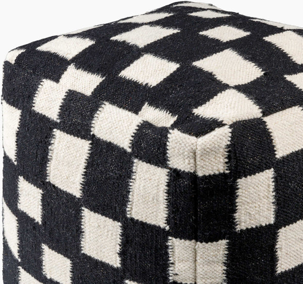 Surya Jacinta Modern 18" Pouf - Stylish Cotton & Wool Blend, Versatile Seating For Contemporary Spaces Onyx Wool,Cotton,Cotton,Polybeads,Polybeads Jtpf003-181818