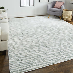 Feizy Rugs Atwell Contemporary Abstract Distressed Rug – Ethereal Modern Landscape In Silvery Aquas & Greens Gray,Green,Ivory Polypropylene Atl3218fgry000b00