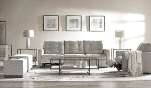 Bernhardt Bernhardt Harlow End Table With Tempered Glass Top & Travertine Shelf, Oil-Rubbed Bronze Metal Frame (24") 514121