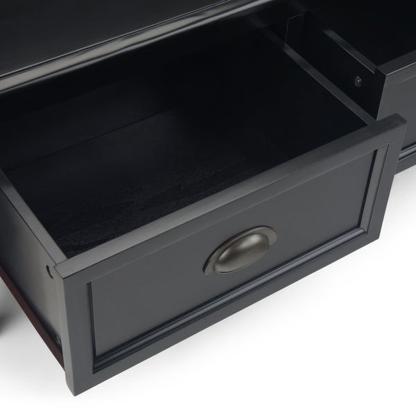 English Elm Burlington Solid Wood Entryway Bench with 2 Drawers, Black Finish, Seats 2, Antique Bronze Pulls B136P158514