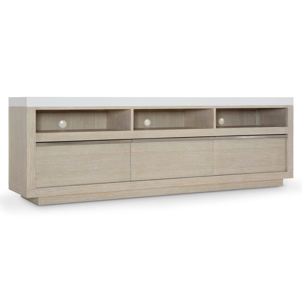 Bernhardt Bernhardt Solaria Low-Profile Entertainment Credenza — 83.9" Dune Wood, Fossil Stone Top, 3 Soft-Close Drawers 310885