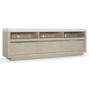 Bernhardt Bernhardt Solaria Low-Profile Entertainment Credenza — 83.9" Dune Wood, Fossil Stone Top, 3 Soft-Close Drawers 310885