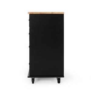 English Elm Christopher Knight Home® - Kitchen Island Cart with Rubberwood Top, Rolling Storage Cabinet with Drawers & Locking Casters Black 67757.00NATBLK