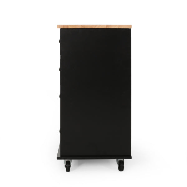 English Elm Christopher Knight Home® - Kitchen Island Cart with Rubberwood Top, Rolling Storage Cabinet with Drawers & Locking Casters Black 67757.00NATBLK