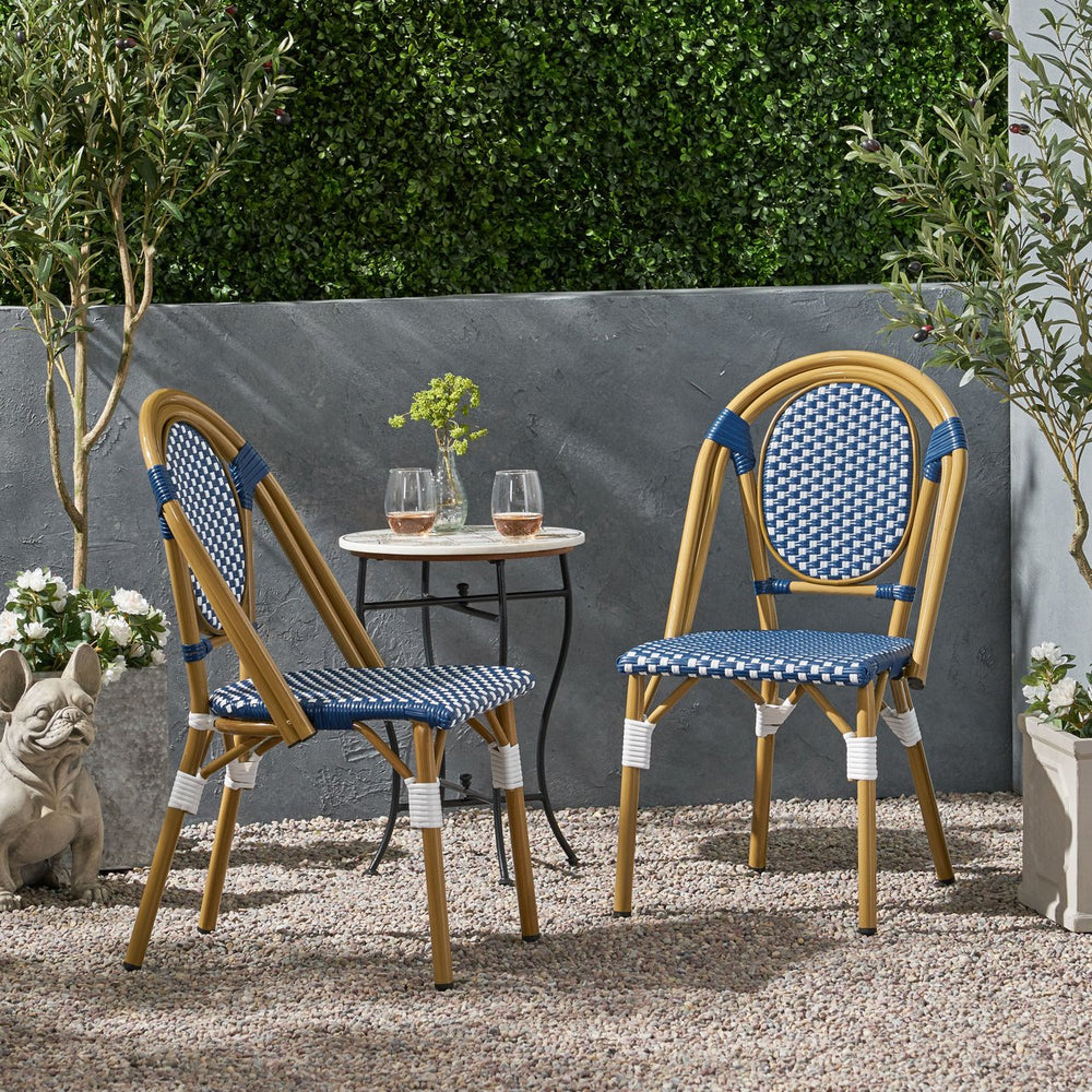 English Elm French Bistro Outdoor Chair Set of 2 Handwoven Pe Rattan Aluminum Cafe Patio Seating 69959.00
