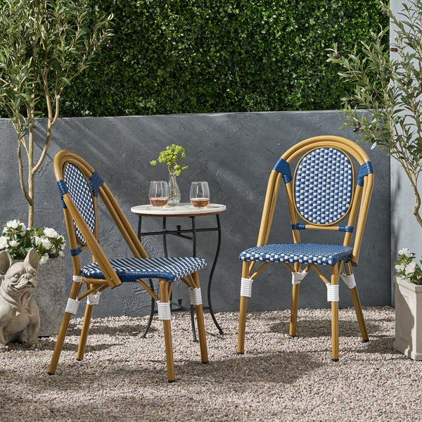 English Elm French Bistro Outdoor Chair Set of 2 Handwoven Pe Rattan Aluminum Cafe Patio Seating 69959.00