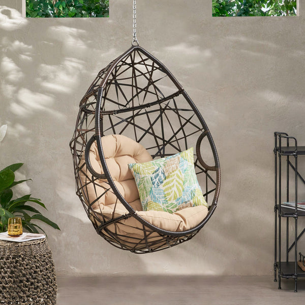 English Elm Marlin Wicker Hanging Egg Chair Teardrop Cocoon Seat for Patio or Sunroom 54672.00BSK