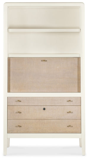 Hooker Furniture Hera Almond White & Figured Maple Hub With Drop-Front Desk, Jewelry Tray, Locking Drawer, Cord Cutout 6052-10309-80
