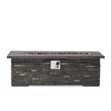 Christopher Knight Home® - Noble House - - 56" Outdoor 40,000 Btu Rectangular Mgo Concrete Propane Fire Pit, Stone Pattern (Tank Cover Not Included)