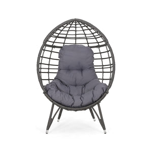 English Elm Christopher Knight Home® - SANTINO Teardrop Wicker Chair with Water‑Resistant Cushion, Gray Faux Rattan, Iron Frame, Cozy Lounger 65646.00GDGRY