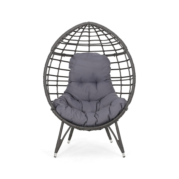English Elm Christopher Knight Home® - SANTINO Teardrop Wicker Chair with Water‑Resistant Cushion, Gray Faux Rattan, Iron Frame, Cozy Lounger 65646.00GDGRY