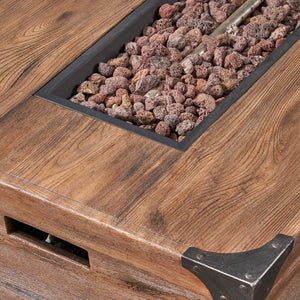English Elm Outdoor Concrete Rectangle Fire Table 56 Inch Propane Pit with Wood Grain Finish 63263.00-50K