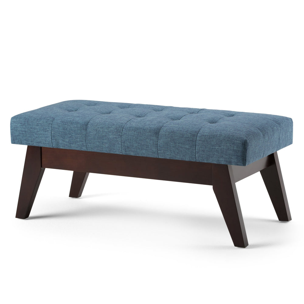 English Elm Draper - Stylish Mid Century Tufted Ottoman Bench In Denim Blue For Versatile Home Decor & Seating B136P158190