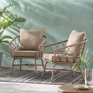 English Elm Christopher Knight Home® - BRUCE Club Chair Set - Brown PE Rattan & Iron Frame, Boho Outdoor Seating with Water-Resistant Cushions 70415.00LBRN
