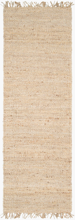 Livabliss Jute Handwoven Flatweave Area Rug Bleached Organic Texture Fringe Coastal Boho Ivory 2'6" x 7'6" JUITE-268