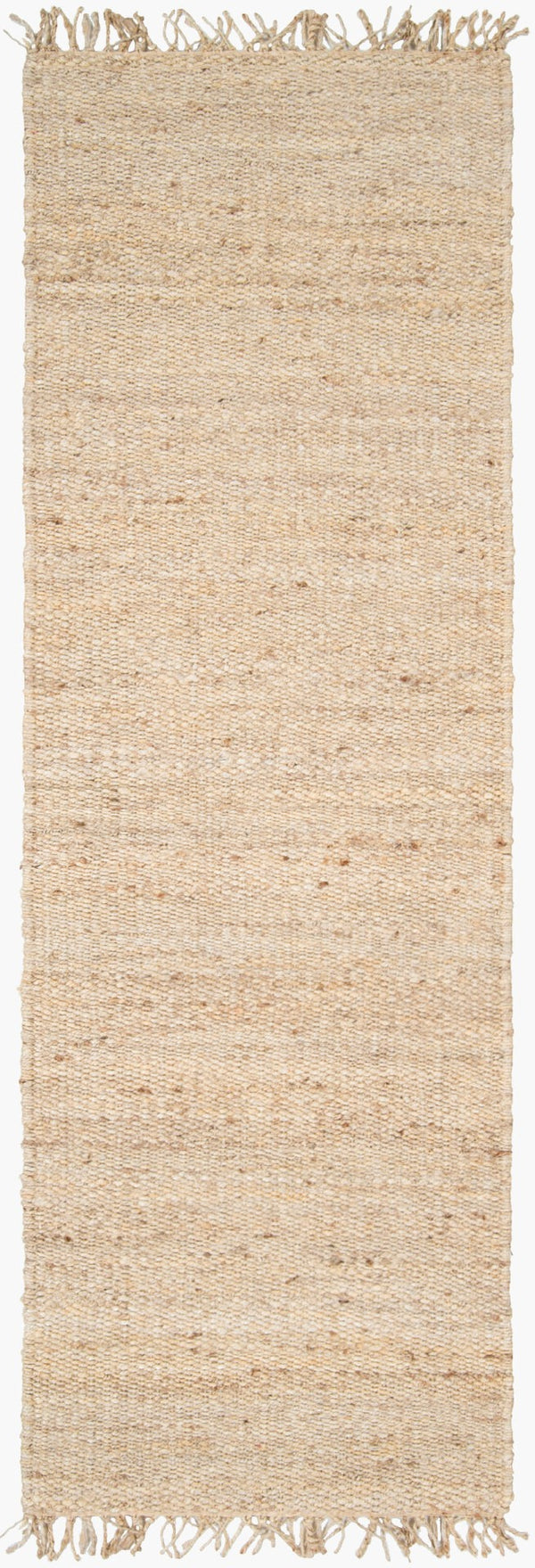 Livabliss Jute Handwoven Flatweave Area Rug Bleached Organic Texture Fringe Coastal Boho Ivory 2'6" x 7'6" JUITE-268