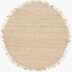 Livabliss Jute Handwoven Flatweave Area Rug Bleached Organic Texture Fringe Coastal Boho Ivory 6' x 6' JUITE-6RD