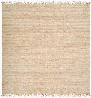 Livabliss Jute Handwoven Flatweave Area Rug Bleached Organic Texture Fringe Coastal Boho Ivory 8' x 8' Square JUITE-8SQ