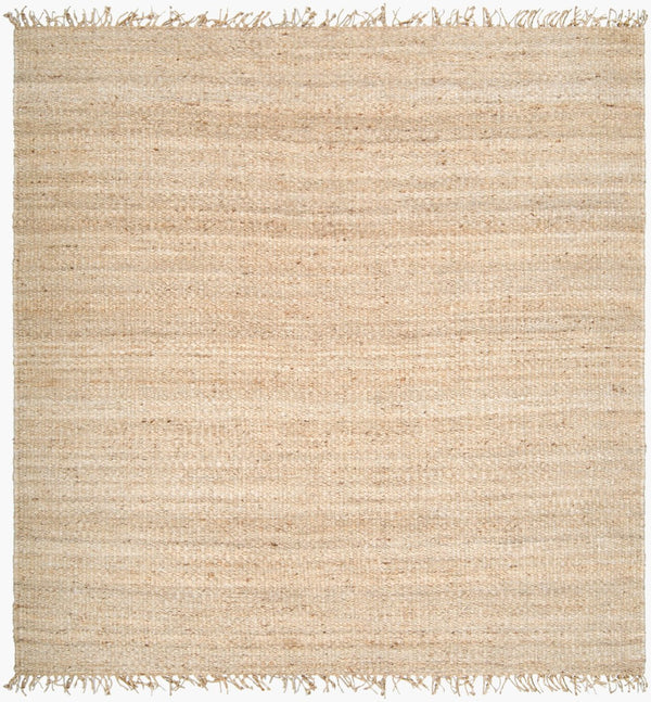 Livabliss Jute Handwoven Flatweave Area Rug Bleached Organic Texture Fringe Coastal Boho Ivory 8' x 8' Square JUITE-8SQ