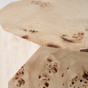VIG Furniture July Mapa Burl Round End Table — Organic Drum Silhouette, No Assembly, Compact Elegant Accent Piece VGOD-LZ-226E-L-END