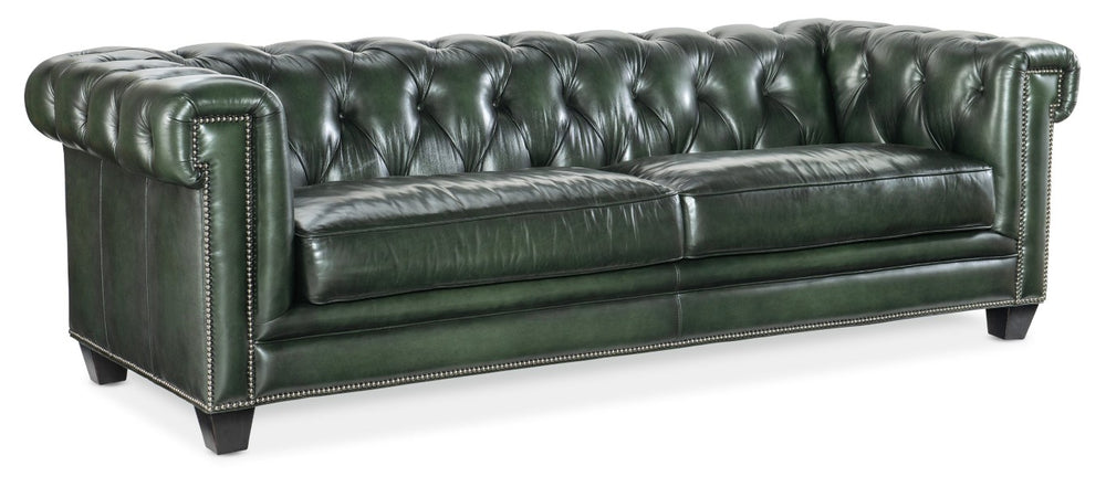 Hooker Furniture Charleston Tufted Sofa In Top-Grain Leather With Pewter Nailhead Trim, Chesterfield Elegance & Comfort SS198-03-029