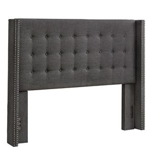 Homelegance By Top-Line Harlyn Linen Wingback Headboard Dark Grey Linen