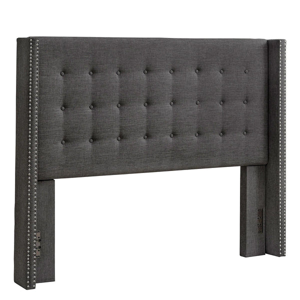 Homelegance By Top-Line Harlyn Linen Wingback Headboard Dark Grey Linen