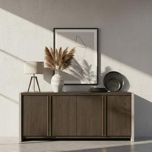 VIG Furniture June Solid Walnut Buffet With Dark-Grey Concrete Finish, Brass Handles, Ample Storage & No Assembly VGGR639083-WAL-BUF