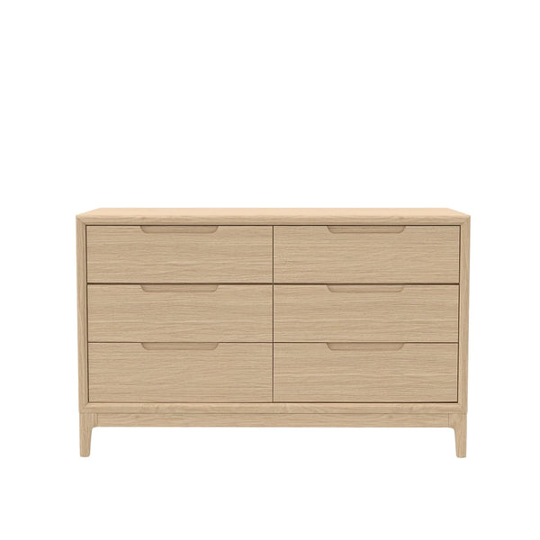June Six Drawer Dresser Warm Oak Finish Soft Close Glides for Modern Bedrooms