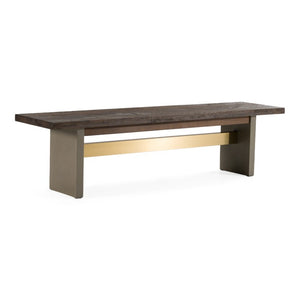 VIG Furniture June Solid Walnut Dining Bench With Dark Grey Concrete Legs, Brass Stretcher, Modern Industrial Elegance VGGR639080-WAL-BENCH