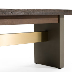 VIG Furniture June Solid Walnut Dining Bench With Dark Grey Concrete Legs, Brass Stretcher, Modern Industrial Elegance VGGR639080-WAL-BENCH