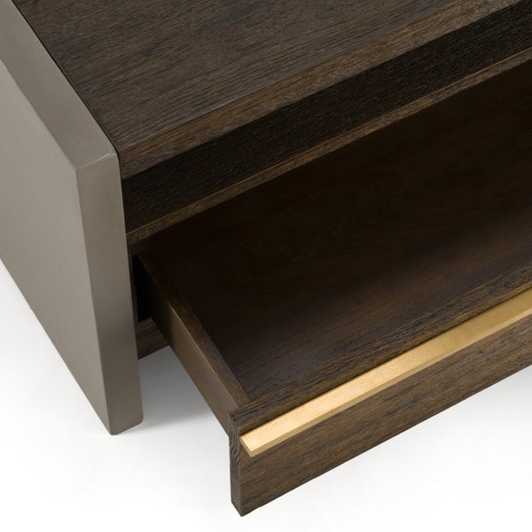 VIG Furniture June Solid Walnut Coffee Table With Dark Grey Concrete Panels, Brass Handles, Drawer & 550Lb Capacity VGGR639081-WAL-CT