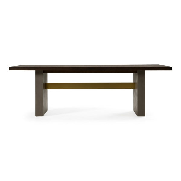 VIG Furniture June Solid Walnut Dining Table With Dark Grey Concrete Pedestal, Brass Stretcher, Seats 10 — Modern Industrial Elegance VGGR639082-WAL-DT