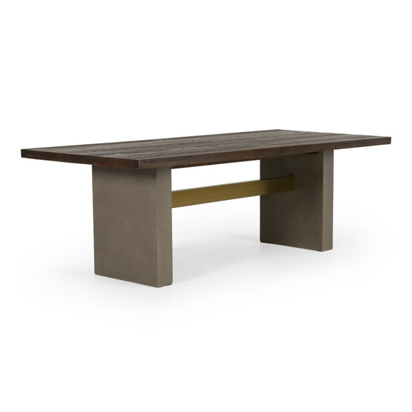 VIG Furniture June Solid Walnut Dining Table With Dark Grey Concrete Pedestal, Brass Stretcher, Seats 10 — Modern Industrial Elegance VGGR639082-WAL-DT