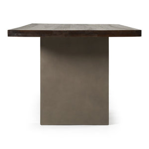 VIG Furniture June Solid Walnut Dining Table With Dark Grey Concrete Pedestal, Brass Stretcher, Seats 10 — Modern Industrial Elegance VGGR639082-WAL-DT