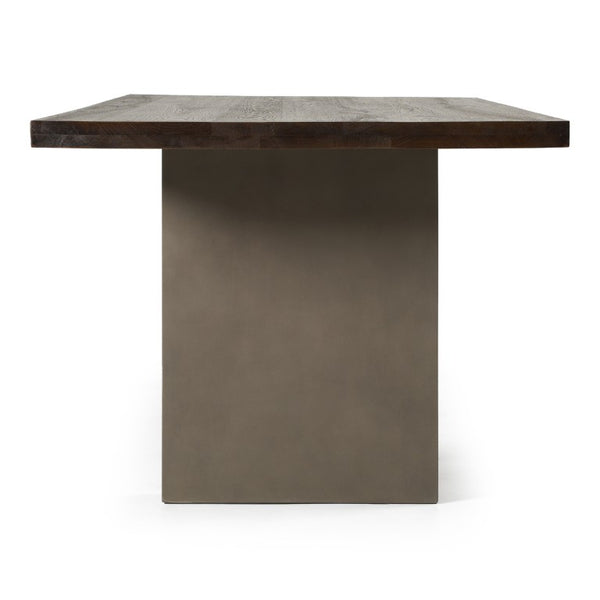 VIG Furniture June Solid Walnut Dining Table With Dark Grey Concrete Pedestal, Brass Stretcher, Seats 10 — Modern Industrial Elegance VGGR639082-WAL-DT