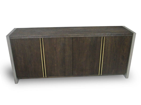 VIG Furniture June Solid Walnut Buffet With Dark-Grey Concrete Finish, Brass Handles, Ample Storage & No Assembly VGGR639083-WAL-BUF