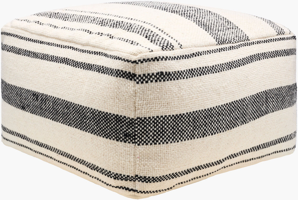 Surya Julio Elegant Wool And Cotton Pouf - 14"H X 24"W X 24"D, Stylish Home Seating, Easy Care & Comfort! Cream Wool,Cotton,Cotton,Polybeads Jupf001-142424