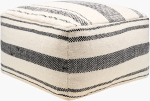 Surya Julio Elegant Wool And Cotton Pouf - 14"H X 24"W X 24"D, Stylish Home Seating, Easy Care & Comfort! Cream Wool,Cotton,Cotton,Polybeads Jupf001-142424