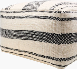 Surya Julio Elegant Wool And Cotton Pouf - 14"H X 24"W X 24"D, Stylish Home Seating, Easy Care & Comfort! Cream Wool,Cotton,Cotton,Polybeads Jupf001-142424