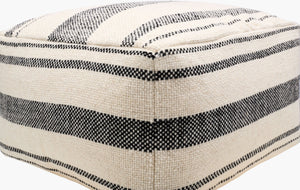 Surya Julio Elegant Wool And Cotton Pouf - 14"H X 24"W X 24"D, Stylish Home Seating, Easy Care & Comfort! Cream Wool,Cotton,Cotton,Polybeads Jupf001-142424