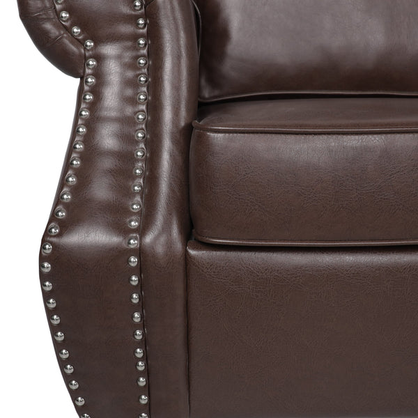 English Elm 3 Seater Pu Leather Sofa with Nailhead Trim Tapered Birch Legs for Modern Living 71405.00PUDBRN