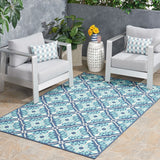 Christopher Knight Home® - Noble House - Morroco Outdoor 5'3" X 7' Trellis Area Rug, Navy and Blue