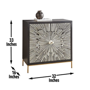 English Elm Steve Silver - Amika Sunburst Bone 2-Door Accent Cabinet in Black — Art Deco Resin & Brass Hardware, Adjustable Shelves B081P157280